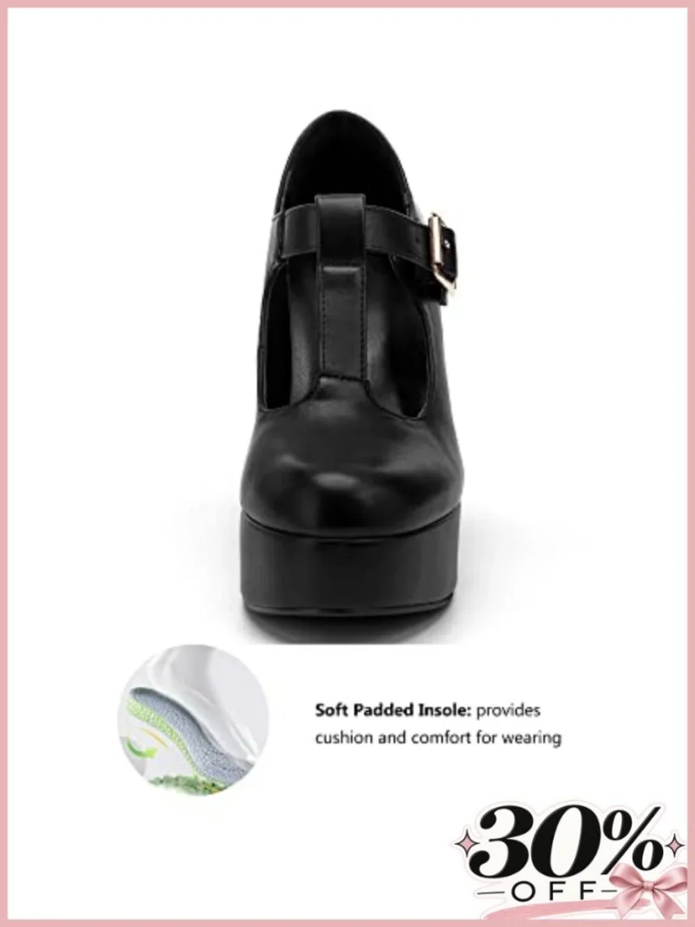 T-Strap Chunky Platform Mary Jane Heels Faux Leather Dress Pumps